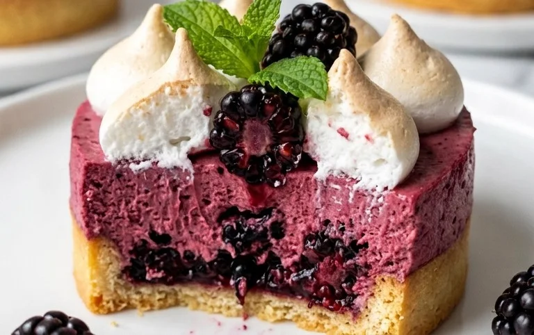 Brombeer Mousse Törtchen mit Baiserhaube