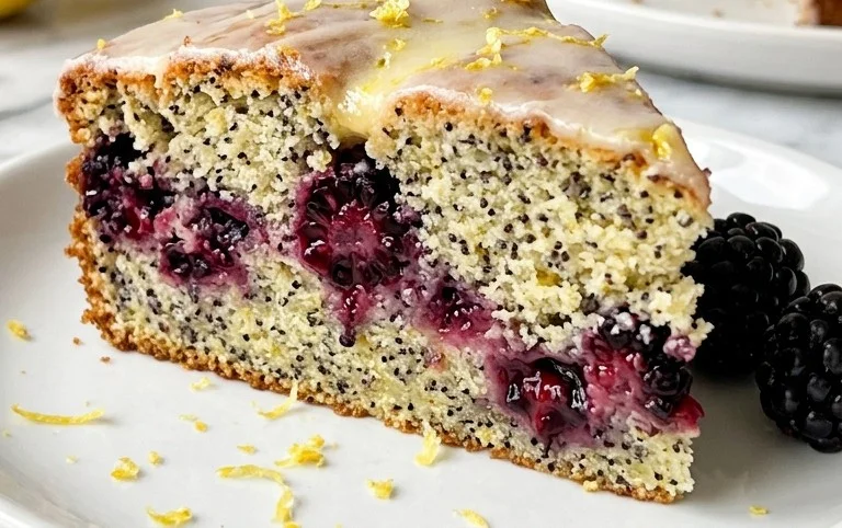 Gluten Free Lemon Poppy Seed Blackberry Cake