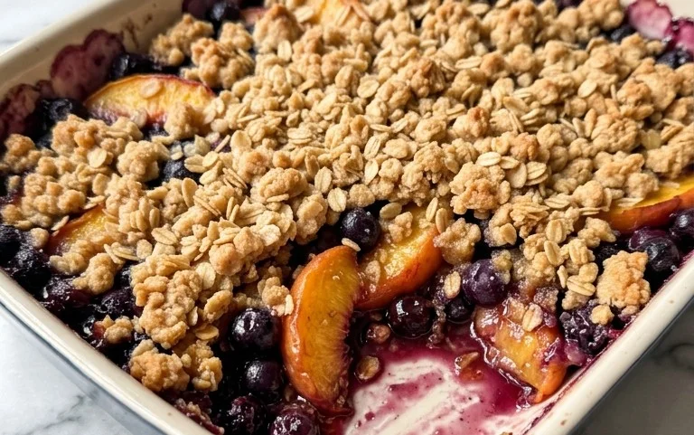 Blueberry Peach Crisp: Sommerlicher Obst-Traum mit Streuseln