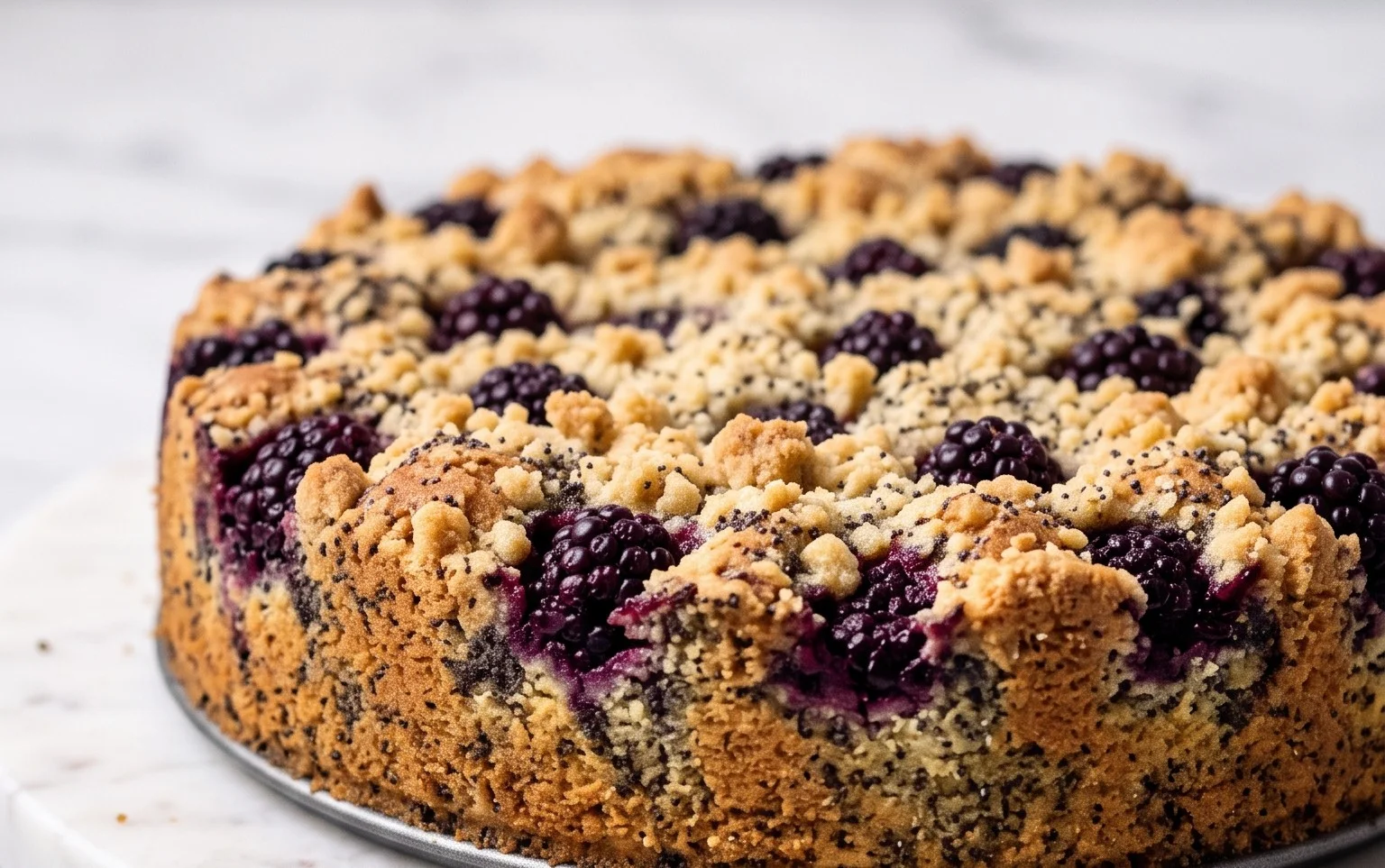 Veganer Brombeer - Mohn - Streuselkuchen