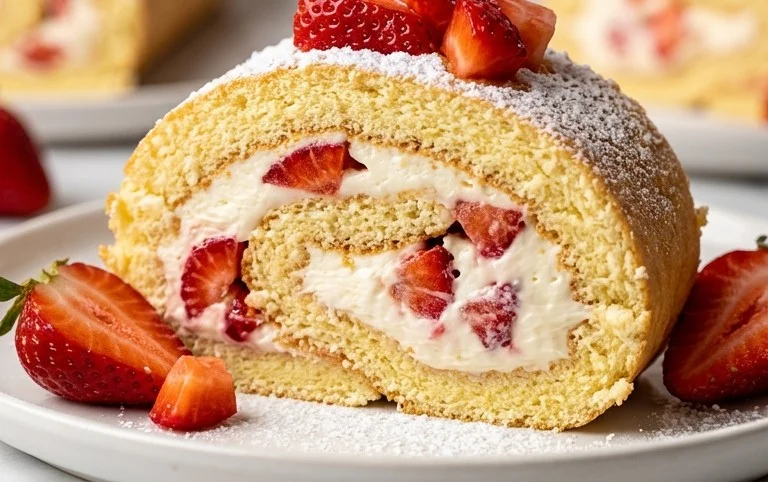 Erdbeer-Biskuitrolle mit Mascarpone  Rezept