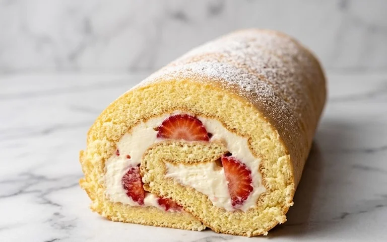 Luftige Erdbeer-Biskuitrolle mit Mascarpone: Leicht & Fruchtig